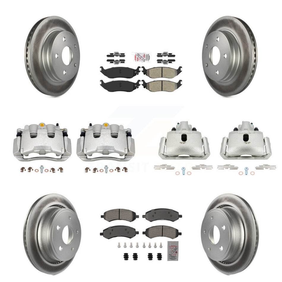 Front Rear Disc Brake Caliper Coat Rotor Semi-Metallic Pad Kit (10Pc) For Chrysler Aspen KCG-101574N