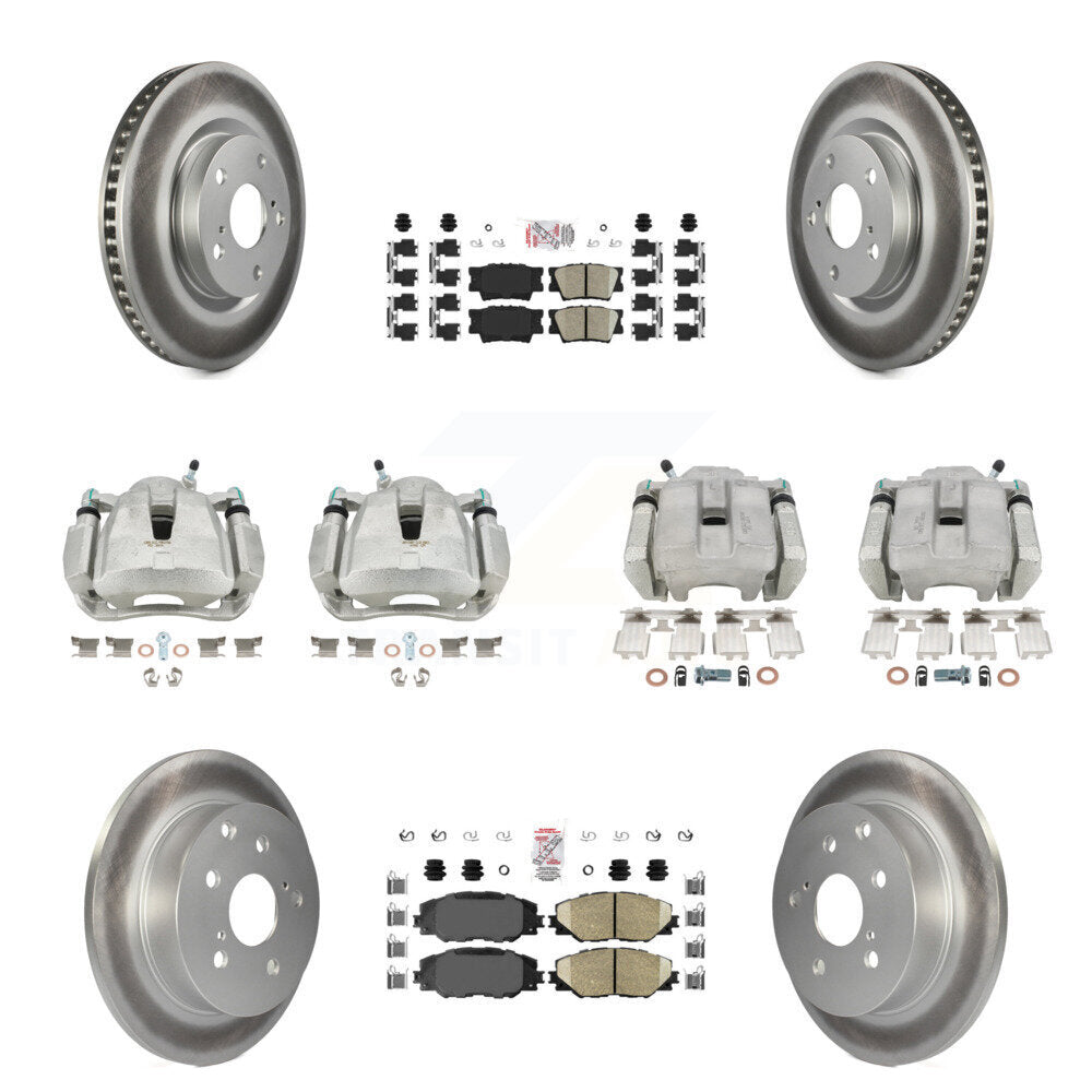 Front Rear Disc Brake Caliper Coated Rotors And Ceramic Pads Kit (10Pc) For Toyota RAV4 KCG-101592N