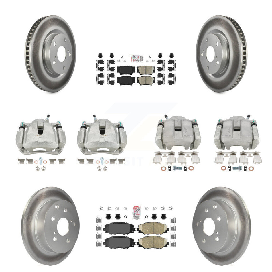 Front Rear Disc Brake Caliper Coated Rotors And Ceramic Pads Kit (10Pc) For Toyota RAV4 KCG-101592N
