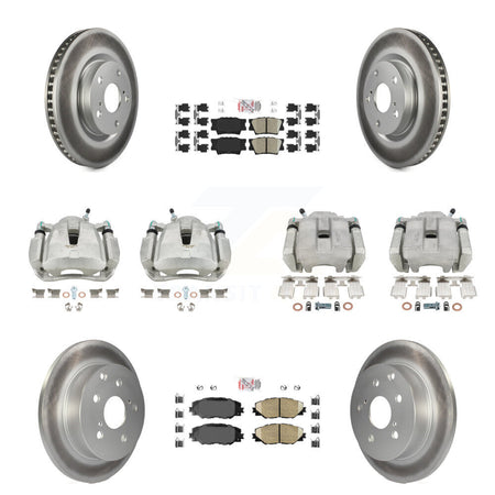 Front Rear Disc Brake Caliper Coated Rotors And Ceramic Pads Kit (10Pc) For Toyota RAV4 KCG-101595N
