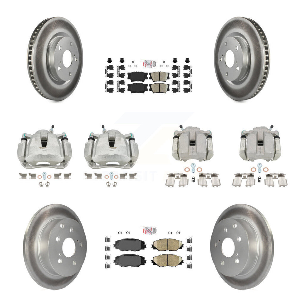 Front Rear Disc Brake Caliper Coated Rotors And Ceramic Pads Kit (10Pc) For Toyota RAV4 KCG-101597N