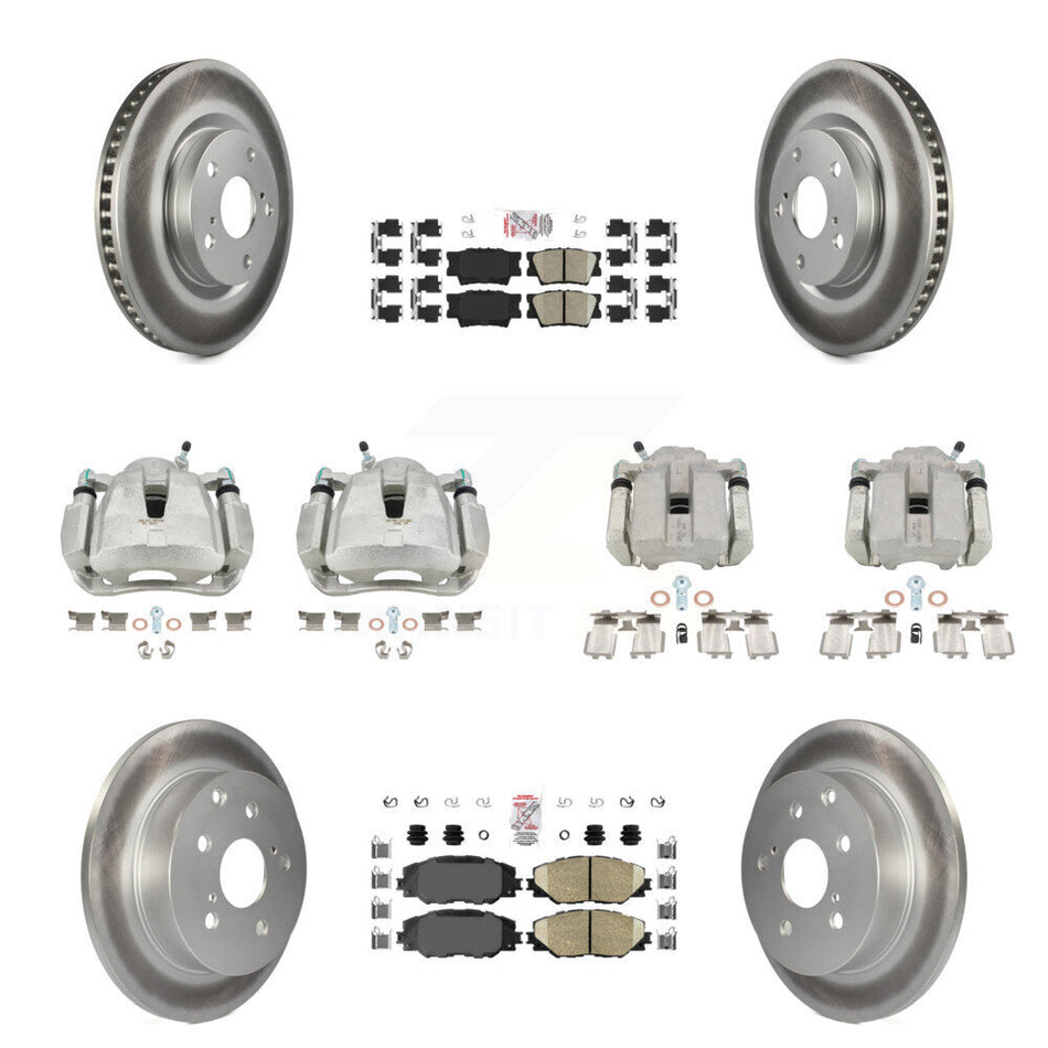 Front Rear Disc Brake Caliper Coated Rotors And Ceramic Pads Kit (10Pc) For Toyota RAV4 KCG-101598N
