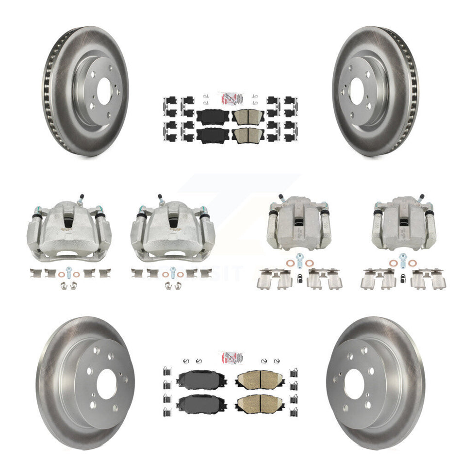 Front Rear Disc Brake Caliper Coated Rotors And Ceramic Pads Kit (10Pc) For Toyota RAV4 KCG-101599N