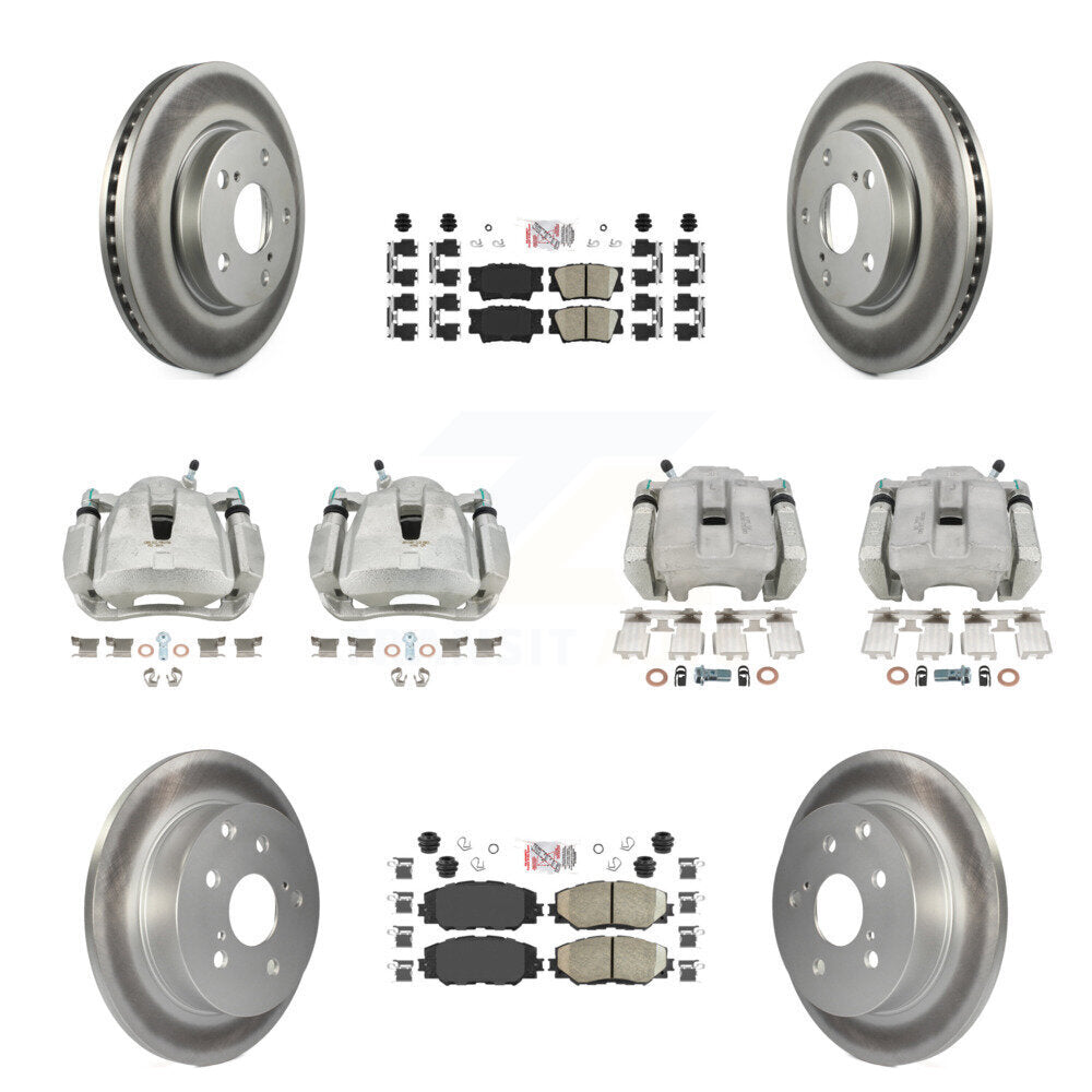 Front Rear Disc Brake Caliper Coated Rotor And Ceramic Pad Kit (10Pc) For Toyota RAV4 LE KCG-101600N