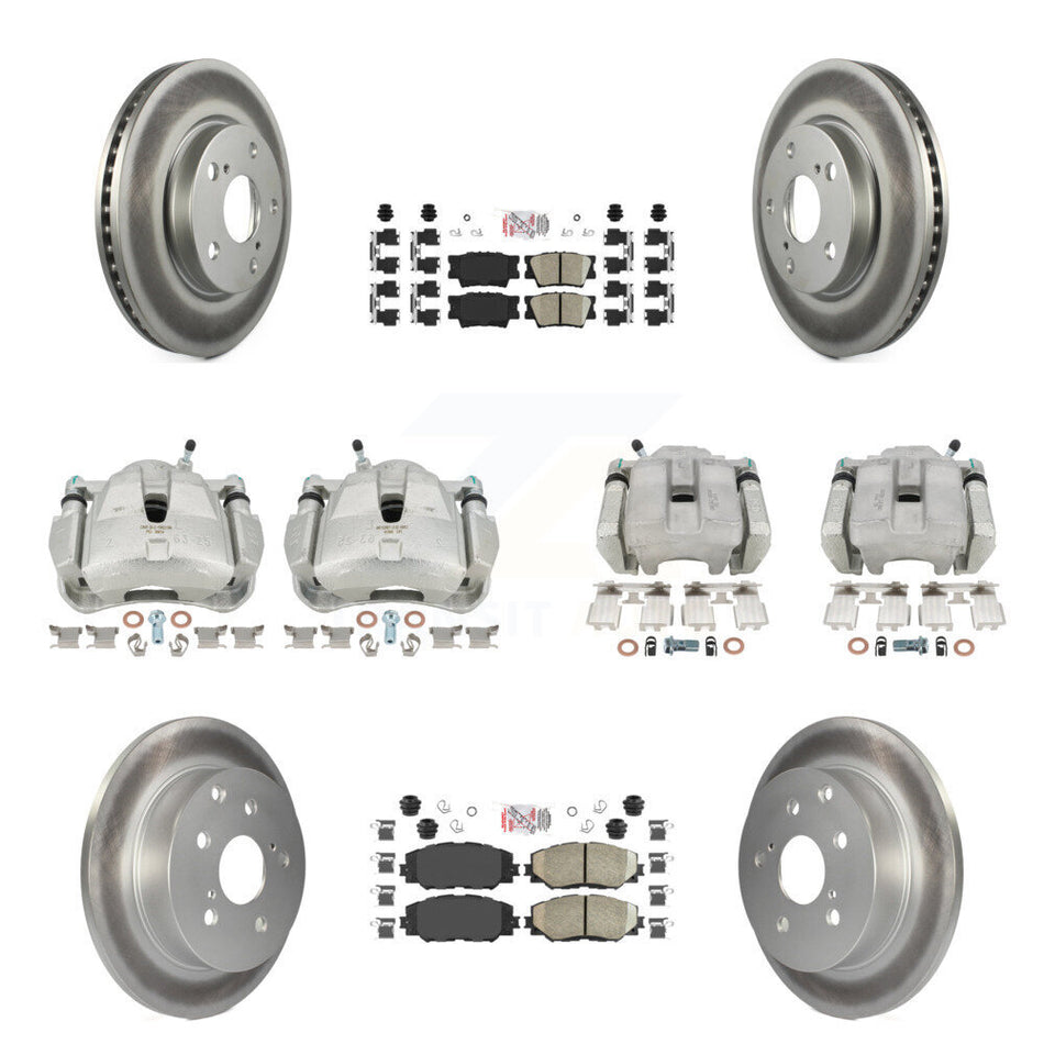 Front Rear Disc Brake Caliper Coated Rotor And Ceramic Pad Kit (10Pc) For Toyota RAV4 LE KCG-101601N