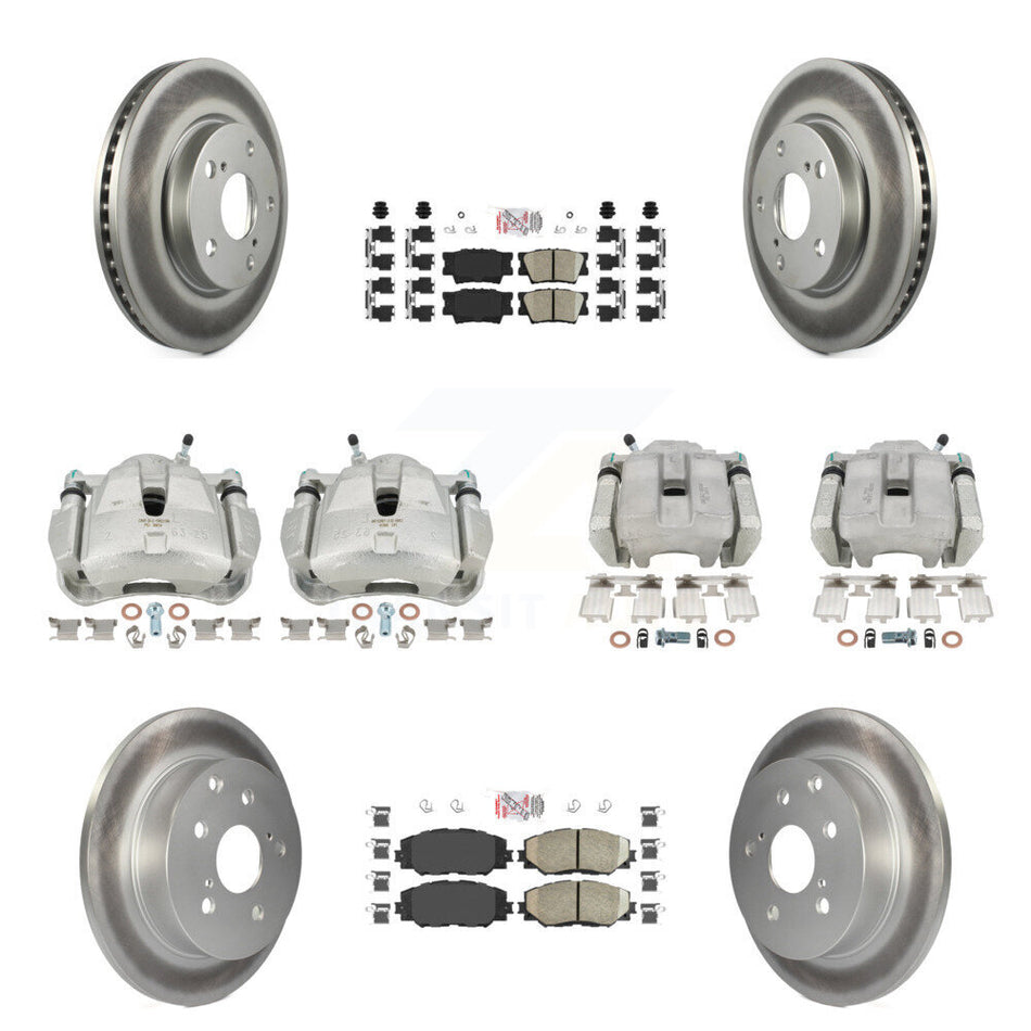 Front Rear Disc Brake Caliper Coated Rotor And Ceramic Pad Kit (10Pc) For Toyota RAV4 LE KCG-101604N