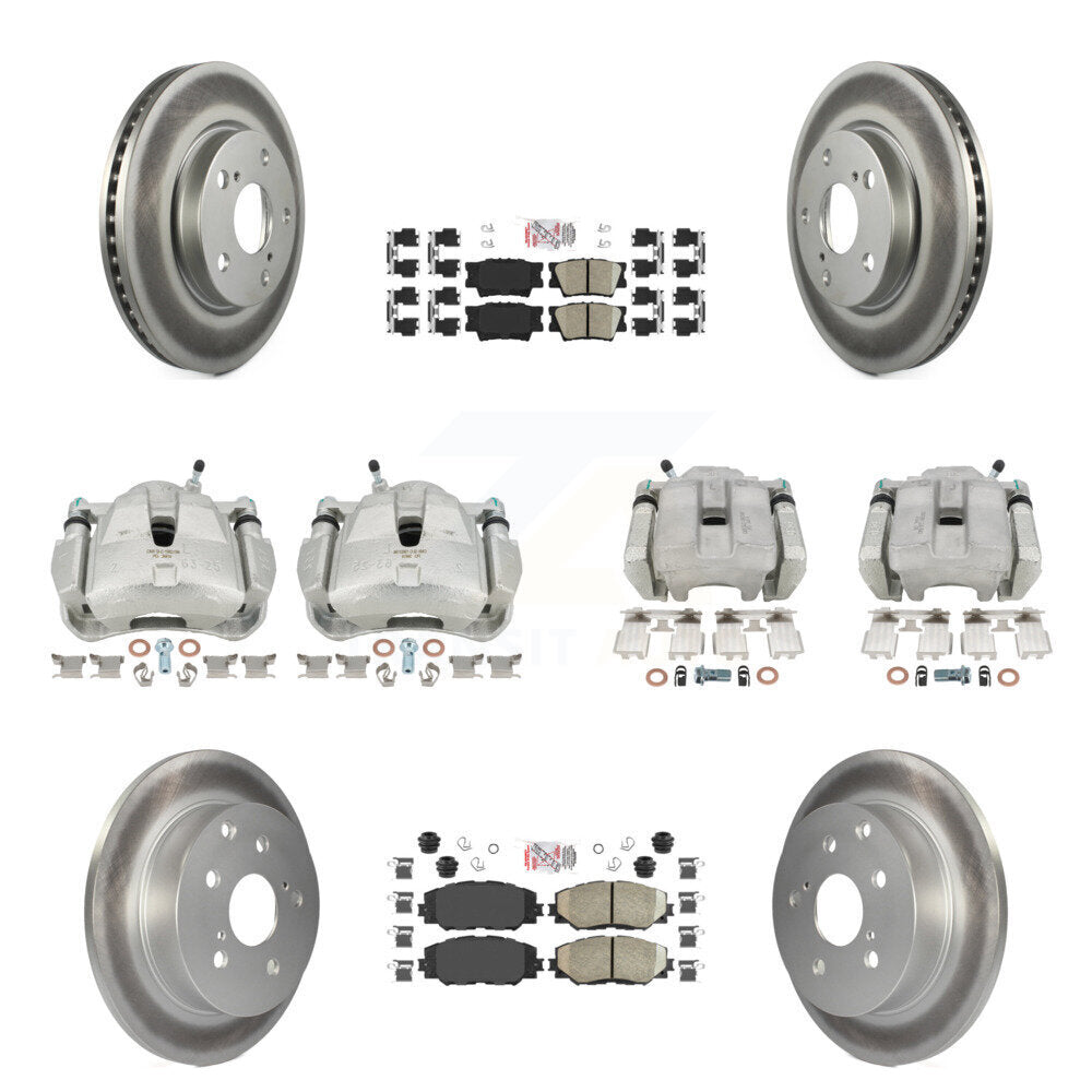 Front Rear Disc Brake Caliper Coated Rotor And Ceramic Pad Kit (10Pc) For Toyota RAV4 LE KCG-101607N