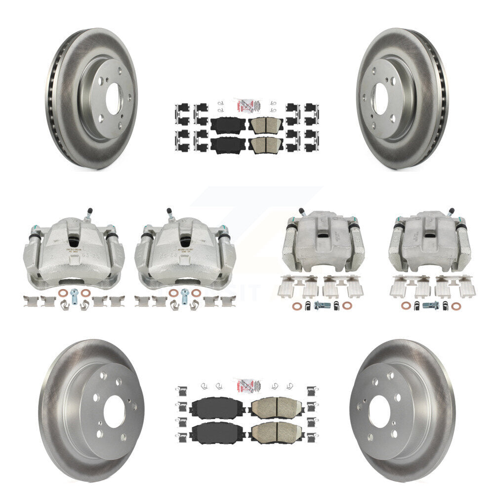 Front Rear Disc Brake Caliper Coated Rotor And Ceramic Pad Kit (10Pc) For Toyota RAV4 LE KCG-101610N