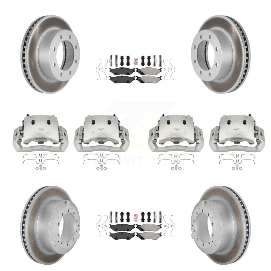 Front Rear Disc Brake Caliper Coated Rotors And Semi-Metallic Pads Kit (10Pc) For KCG-101636N