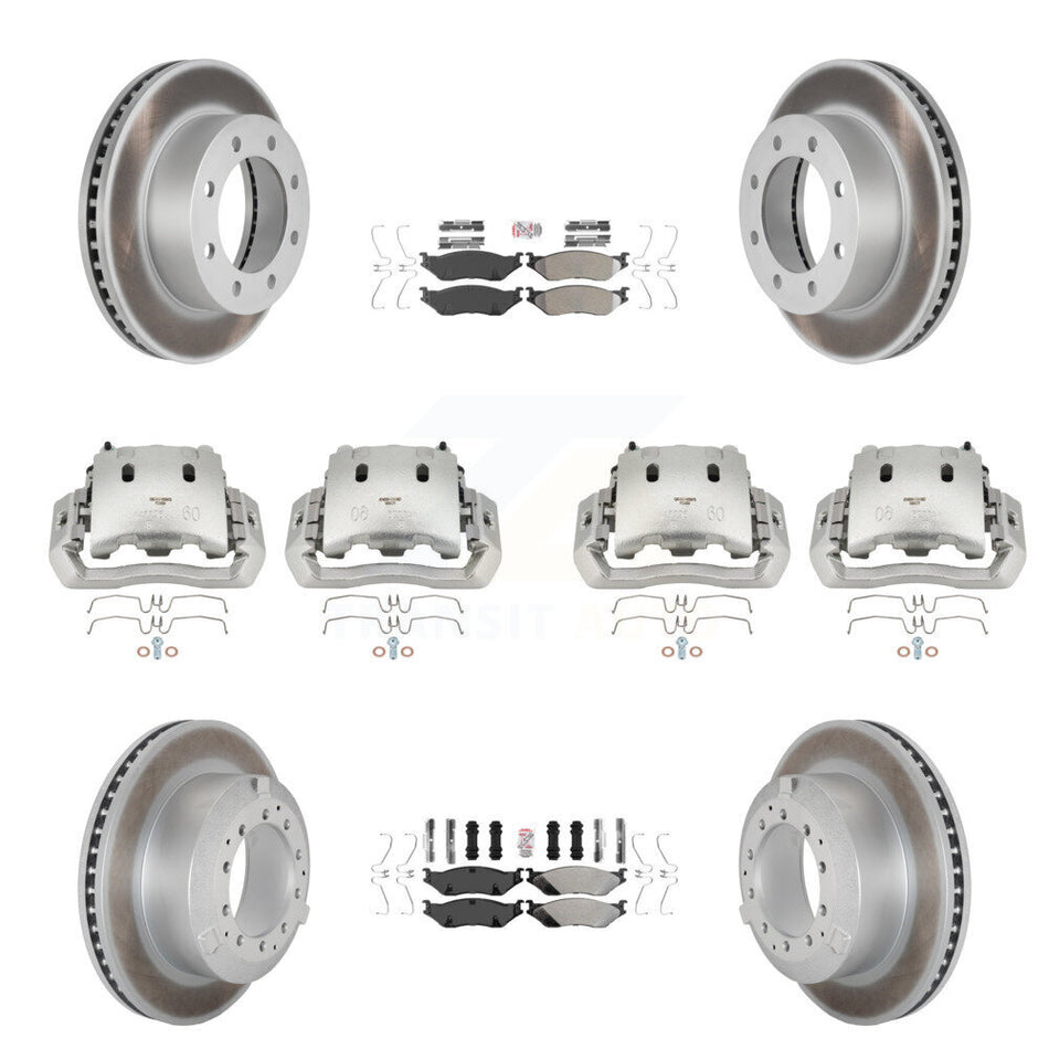 Front Rear Disc Brake Caliper Coated Rotors And Semi-Metallic Pads Kit (10Pc) For KCG-101638N