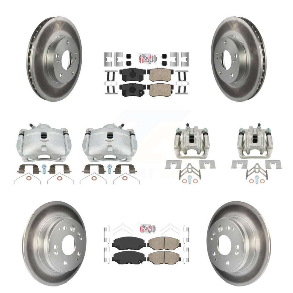 Front Rear Disc Brake Caliper Coated Rotors And Ceramic Pads Kit (10Pc) For 2003-2011 Honda Element KCG-101660N