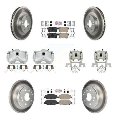 Front Rear Disc Brake Caliper Coated Rotors And Ceramic Pads Kit (10Pc) For 2003-2011 Honda Element KCG-101661N by Transit Auto