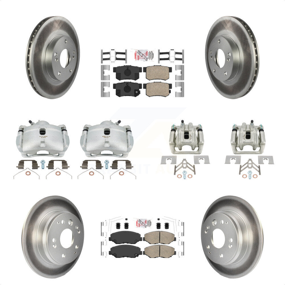 Front Rear Disc Brake Caliper Coated Rotors And Ceramic Pads Kit (10Pc) For 2003-2011 Honda Element KCG-101663N by Transit Auto