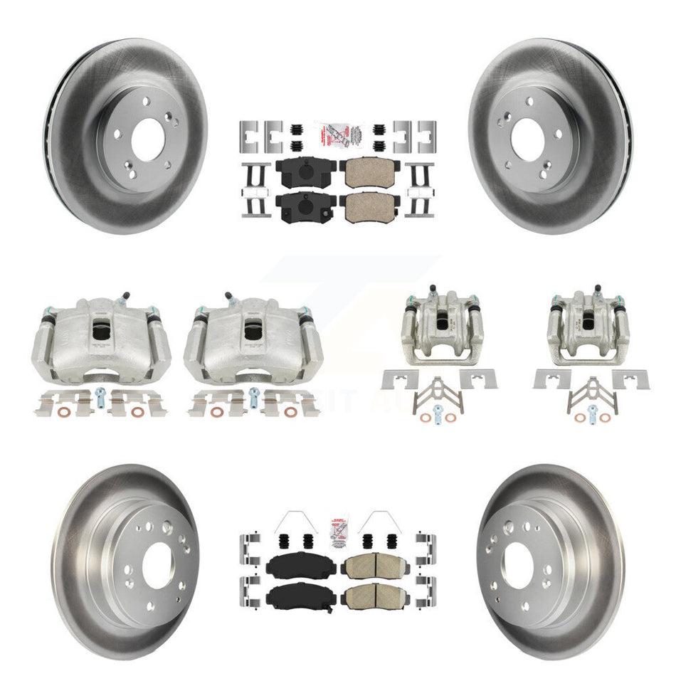 Front Rear Disc Brake Caliper Coated Rotors And Ceramic Pads Kit (10Pc) For Acura TL KCG-101664N