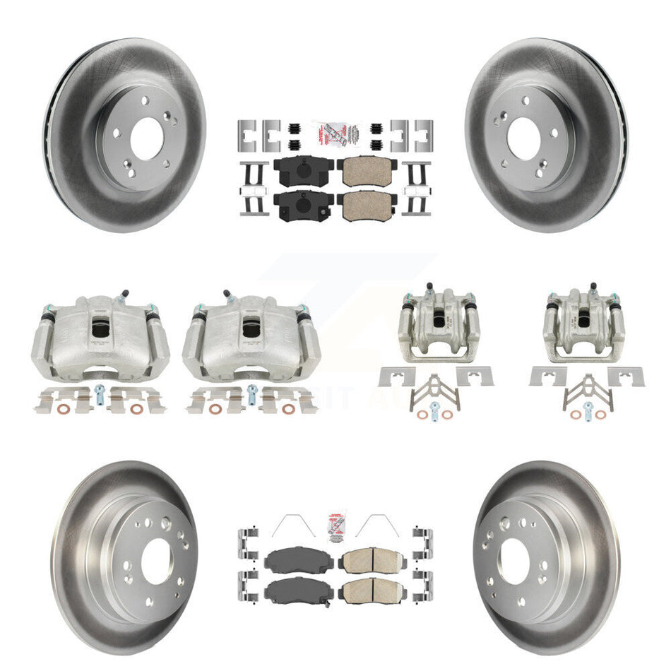 Front Rear Disc Brake Caliper Coated Rotors And Ceramic Pads Kit (10Pc) For Acura TL KCG-101665N