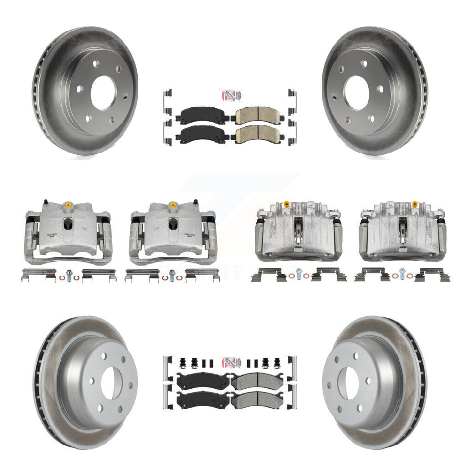 Front Rear Brake Caliper Coat Rotor & Ameribrakes Pad Kit (10Pc) For GMC Yukon Chevrolet KCG-101694N