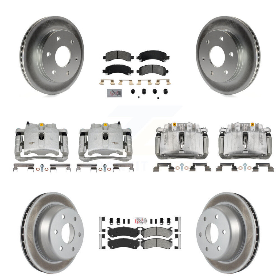 Front Rear Brake Caliper Coat Rotor Semi-Metallic Pad Kit (10Pc) For GMC Yukon Chevrolet KCG-101696N