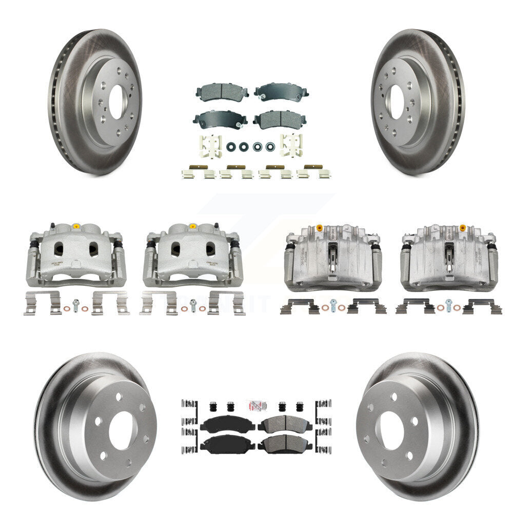 Front Rear Disc Brake Caliper Coated Rotors And Semi-Metallic Pads Kit (10Pc) For KCG-101722N