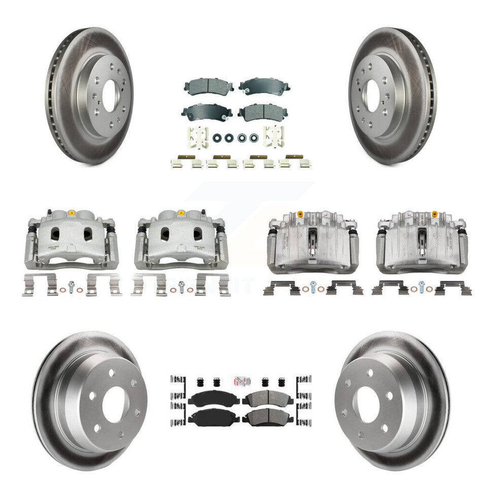 Front Rear Disc Brake Caliper Coated Rotors And Semi-Metallic Pads Kit (10Pc) For KCG-101722N
