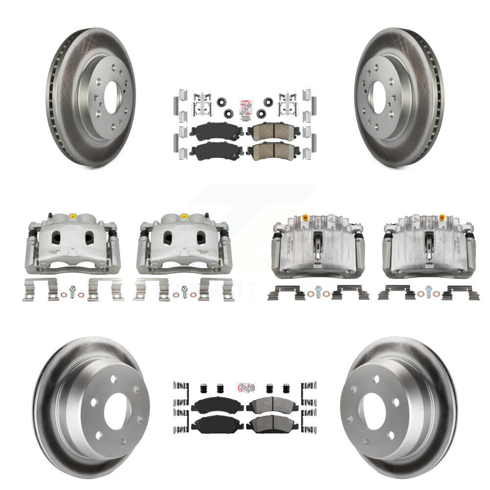 Front Rear Disc Brake Caliper Coated Rotors And Ameribrakes Pads Kit (10Pc) For KCG-101727N