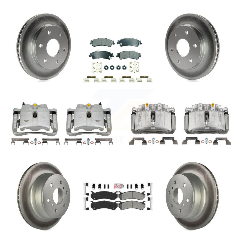 Front Rear Disc Brake Caliper Coated Rotors And Semi-Metallic Pads Kit (10Pc) For KCG-101731N