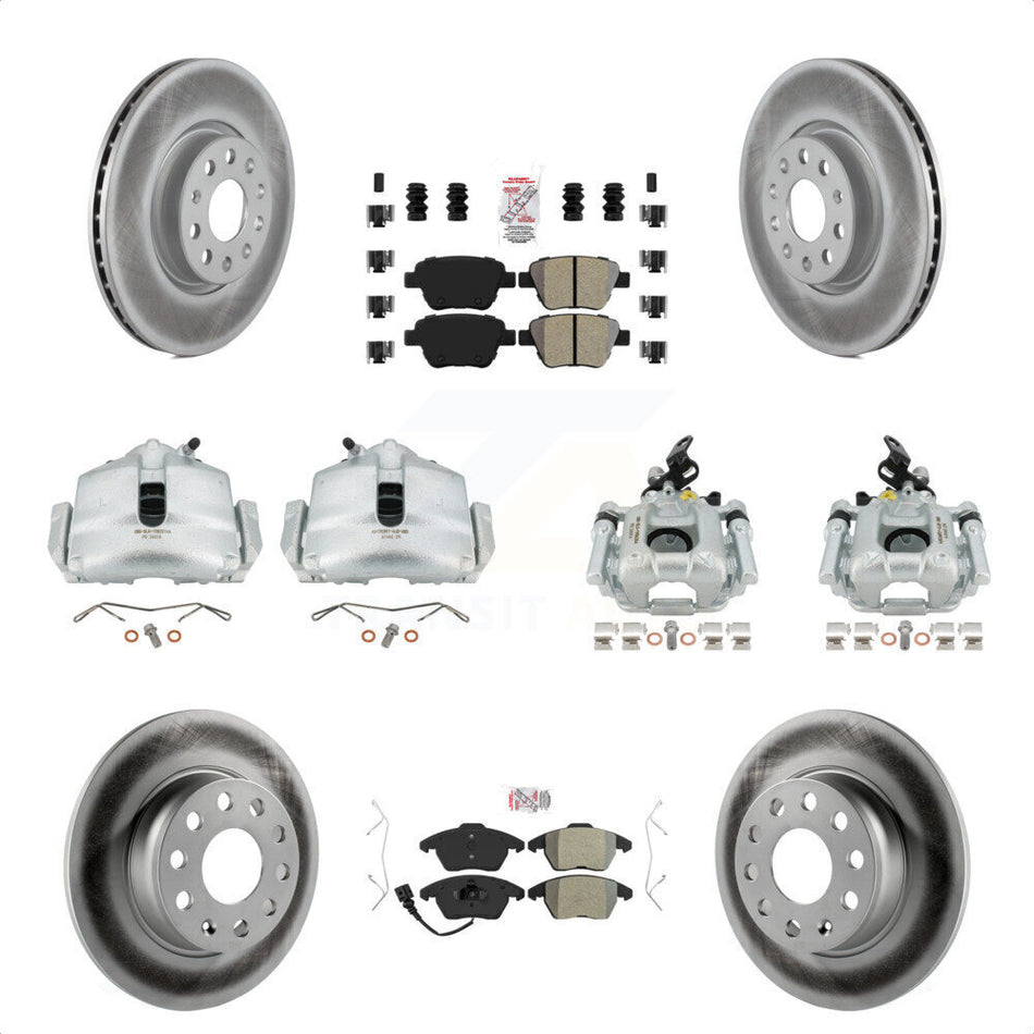 Front Rear Disc Brake Caliper Coated Rotors And Semi-Metallic Pads Kit (10Pc) For Volkswagen Beetle GTI KCG-101750N by Transit Auto