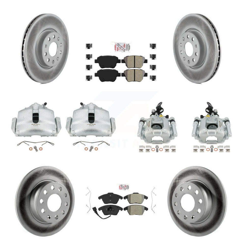 Front Rear Disc Brake Caliper Coated Rotors And Semi-Metallic Pads Kit (10Pc) For Volkswagen Beetle GTI KCG-101752N