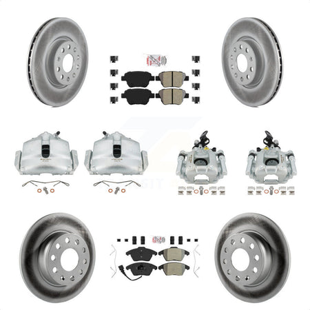 Front Rear Disc Brake Caliper Coated Rotors And Semi-Metallic Pads Kit (10Pc) For Volkswagen Beetle GTI KCG-101753N by Transit Auto