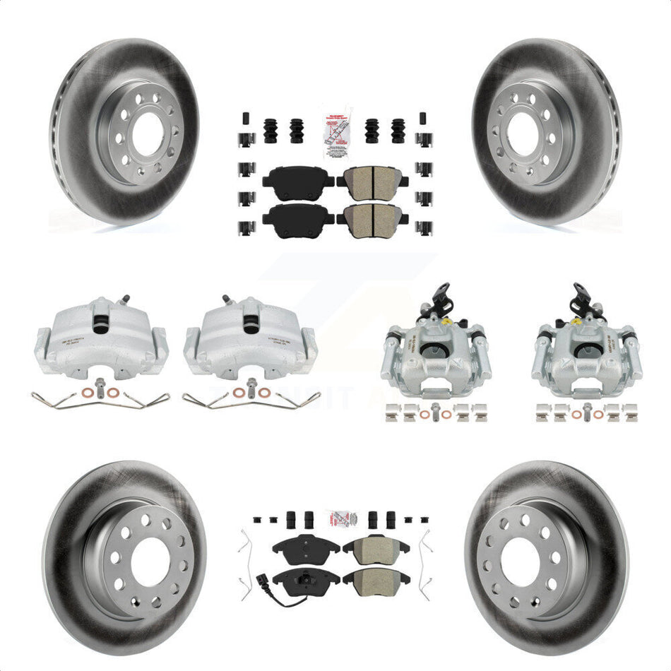 Front Rear Disc Brake Caliper Coated Rotors And Semi-Metallic Pads Kit (10Pc) For 2012 Volkswagen Beetle 2.5L with Naturally Aspirated With 288mm Diameter Rotor KCG-101755N by Transit Auto