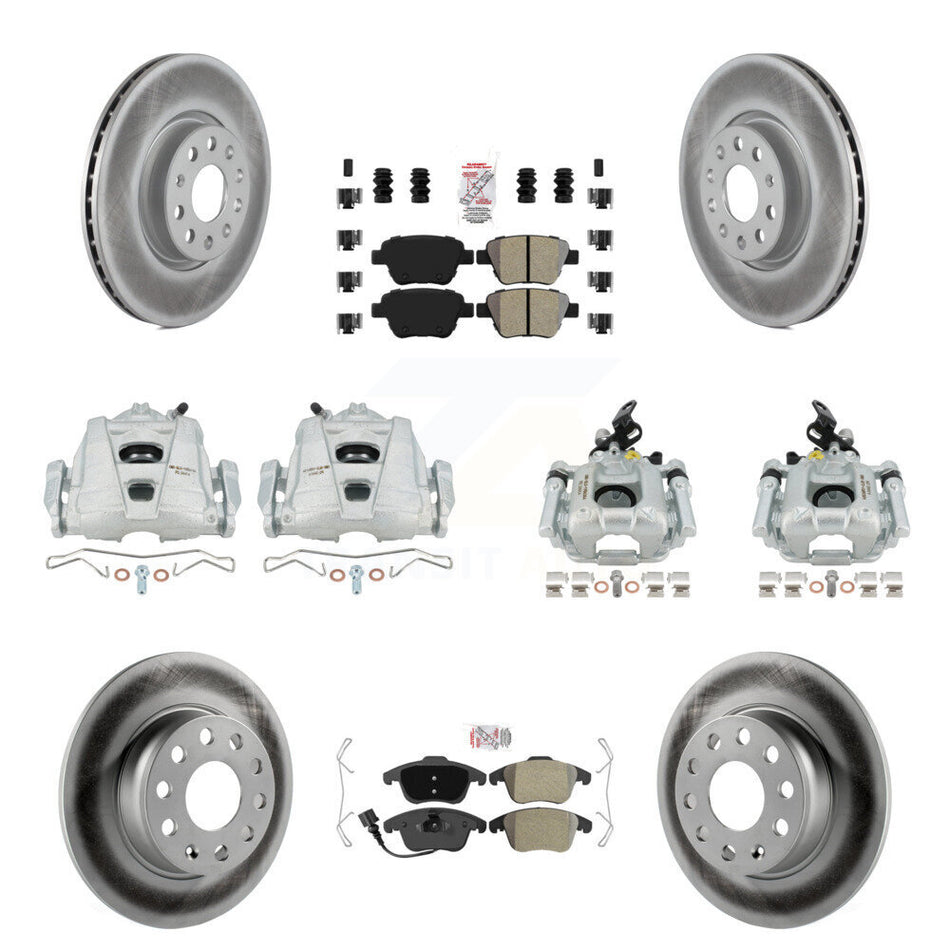 Front Rear Disc Brake Caliper Coated Rotors And Semi-Metallic Pads Kit (10Pc) For Volkswagen Passat KCG-101758N