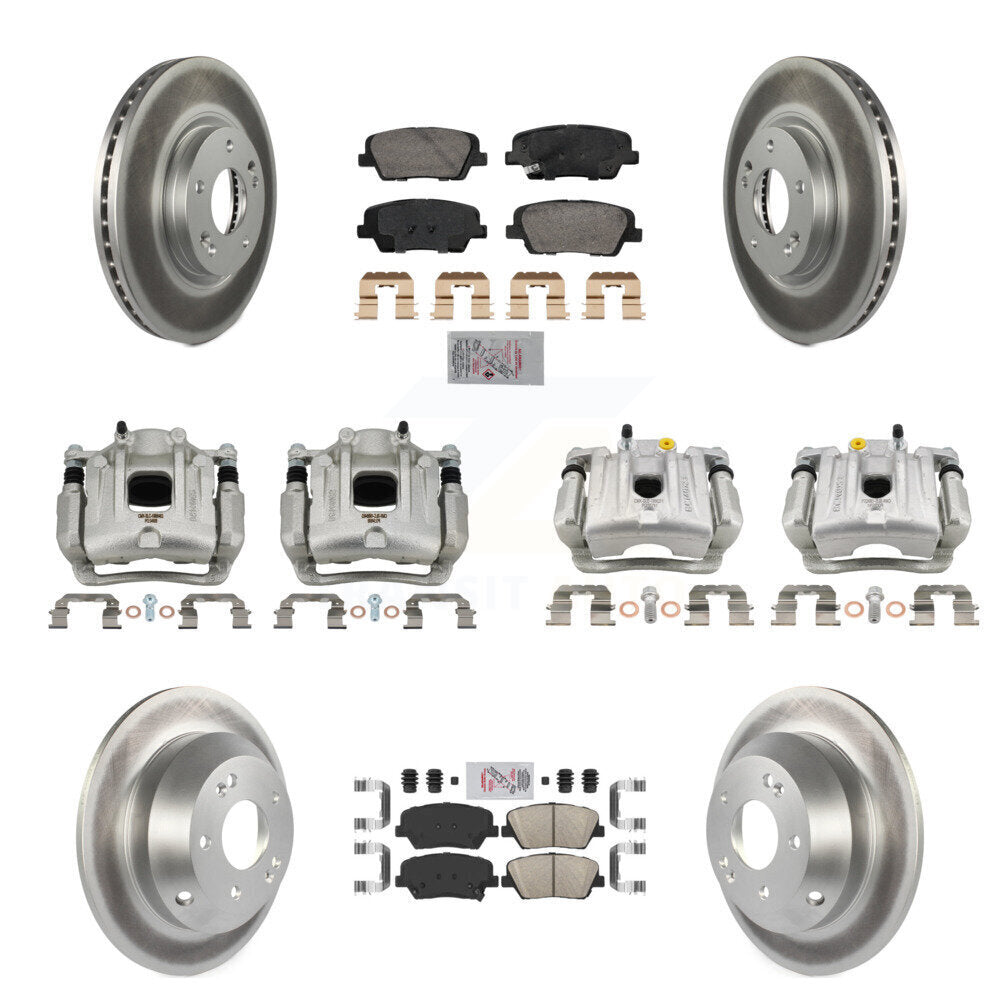 Front Rear Disc Brake Caliper Coat Rotor Ceramic Pad Kit (10Pc) For Hyundai Santa Fe Kia KCG-101775N