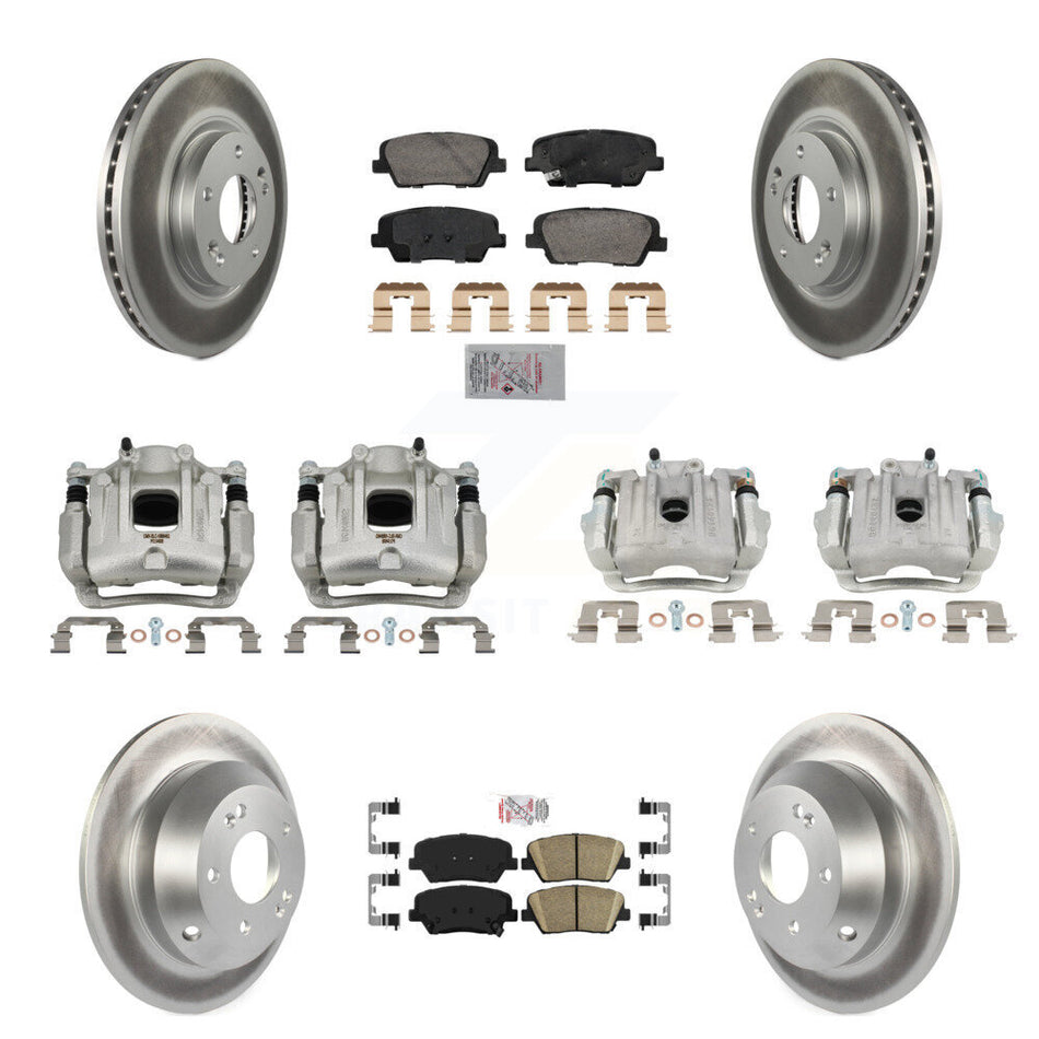 Front Rear Disc Brake Caliper Coat Rotor Ceramic Pad Kit (10Pc) For Hyundai Santa Fe Kia KCG-101782N