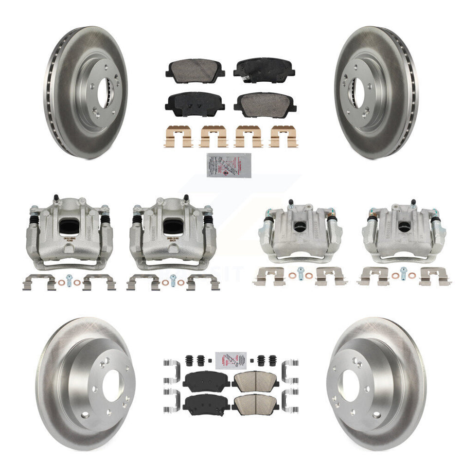 Front Rear Disc Brake Caliper Coat Rotor Ceramic Pad Kit (10Pc) For Hyundai Santa Fe Kia KCG-101783N