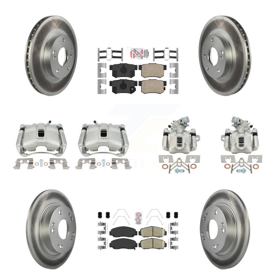 Front Rear Disc Brake Caliper Coated Rotors And Ceramic Pads Kit (10Pc) For Acura CSX KCG-101799N
