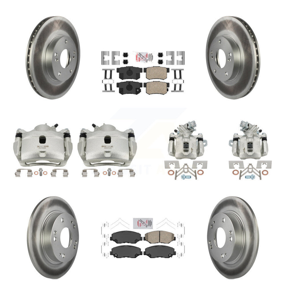 Front Rear Disc Brake Caliper Coated Rotors And Ceramic Pads Kit (10Pc) For Honda Civic KCG-101806N