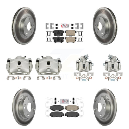 Front Rear Disc Brake Caliper Coated Rotors And Ceramic Pads Kit (10Pc) For Honda Civic KCG-101807N