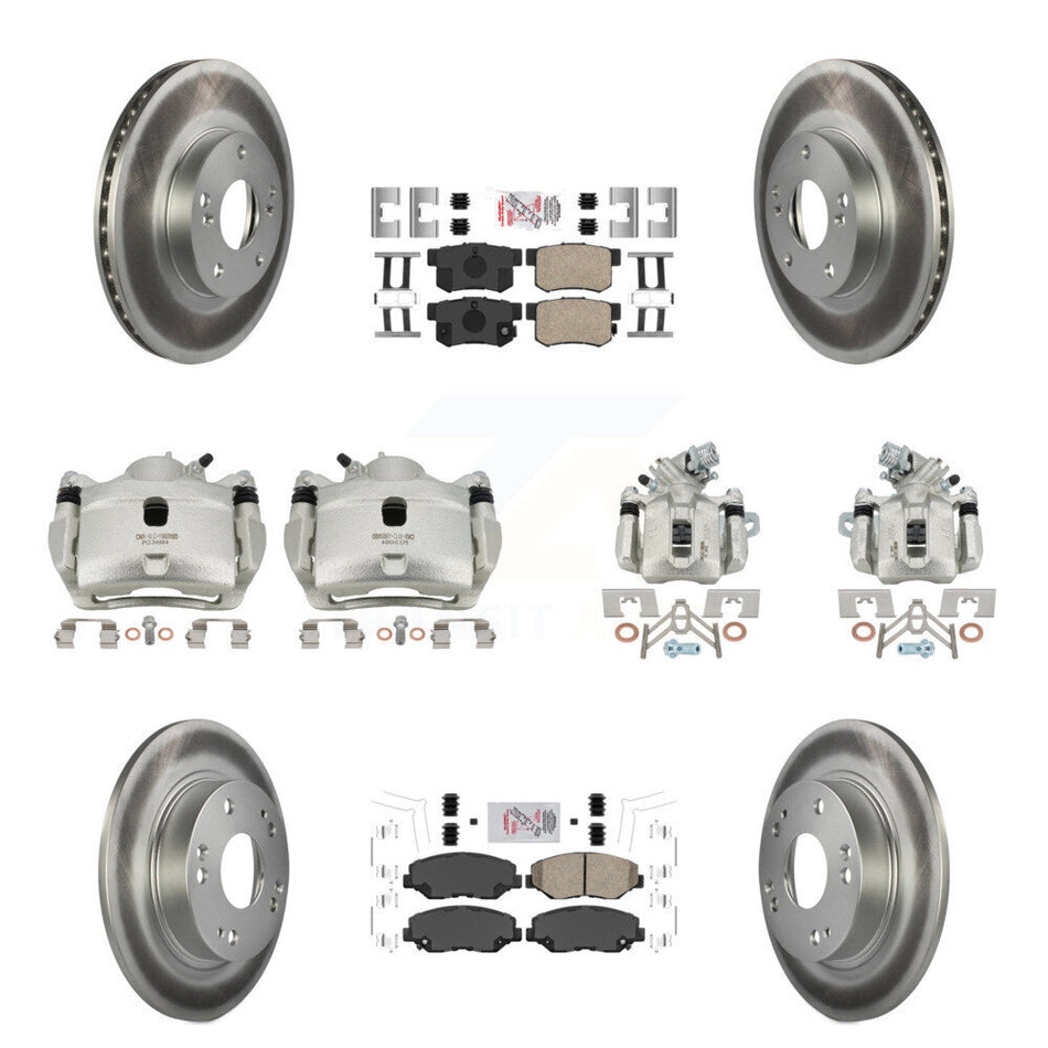 Front Rear Disc Brake Caliper Coated Rotors And Ceramic Pads Kit (10Pc) For Honda Civic KCG-101807N