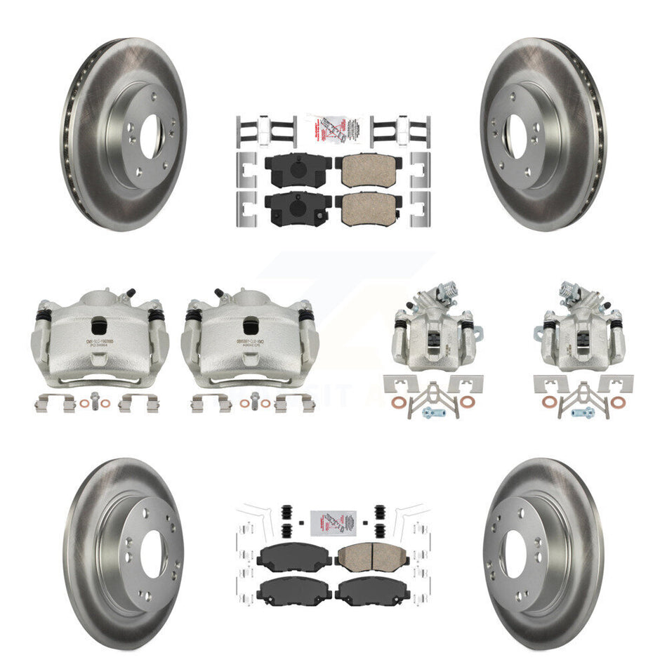 Front Rear Disc Brake Caliper Coated Rotors And Ceramic Pads Kit (10Pc) For Honda Civic KCG-101809N