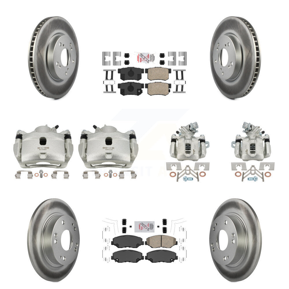 Front Rear Disc Brake Caliper Coated Rotors And Ceramic Pads Kit (10Pc) For Honda Civic KCG-101815N