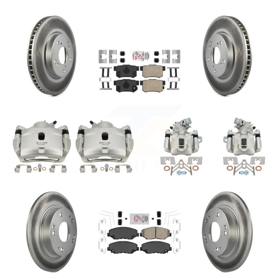 Front Rear Disc Brake Caliper Coated Rotors And Ceramic Pads Kit (10Pc) For Honda Civic KCG-101815N