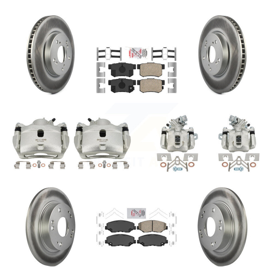 Front Rear Disc Brake Caliper Coated Rotors And Ceramic Pads Kit (10Pc) For Honda Civic KCG-101816N