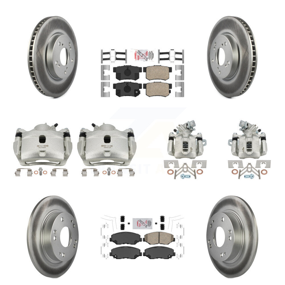 Front Rear Disc Brake Caliper Coated Rotors And Ceramic Pads Kit (10Pc) For Honda Civic KCG-101817N