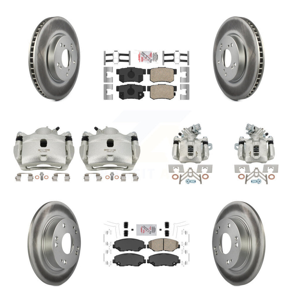 Front Rear Disc Brake Caliper Coated Rotors And Ceramic Pads Kit (10Pc) For Honda Civic KCG-101817N