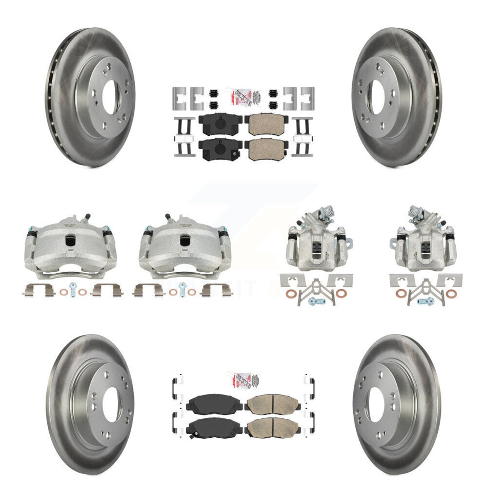 Front Rear Disc Brake Caliper Coated Rotors And Ceramic Pads Kit (10Pc) For Honda Civic KCG-101820N
