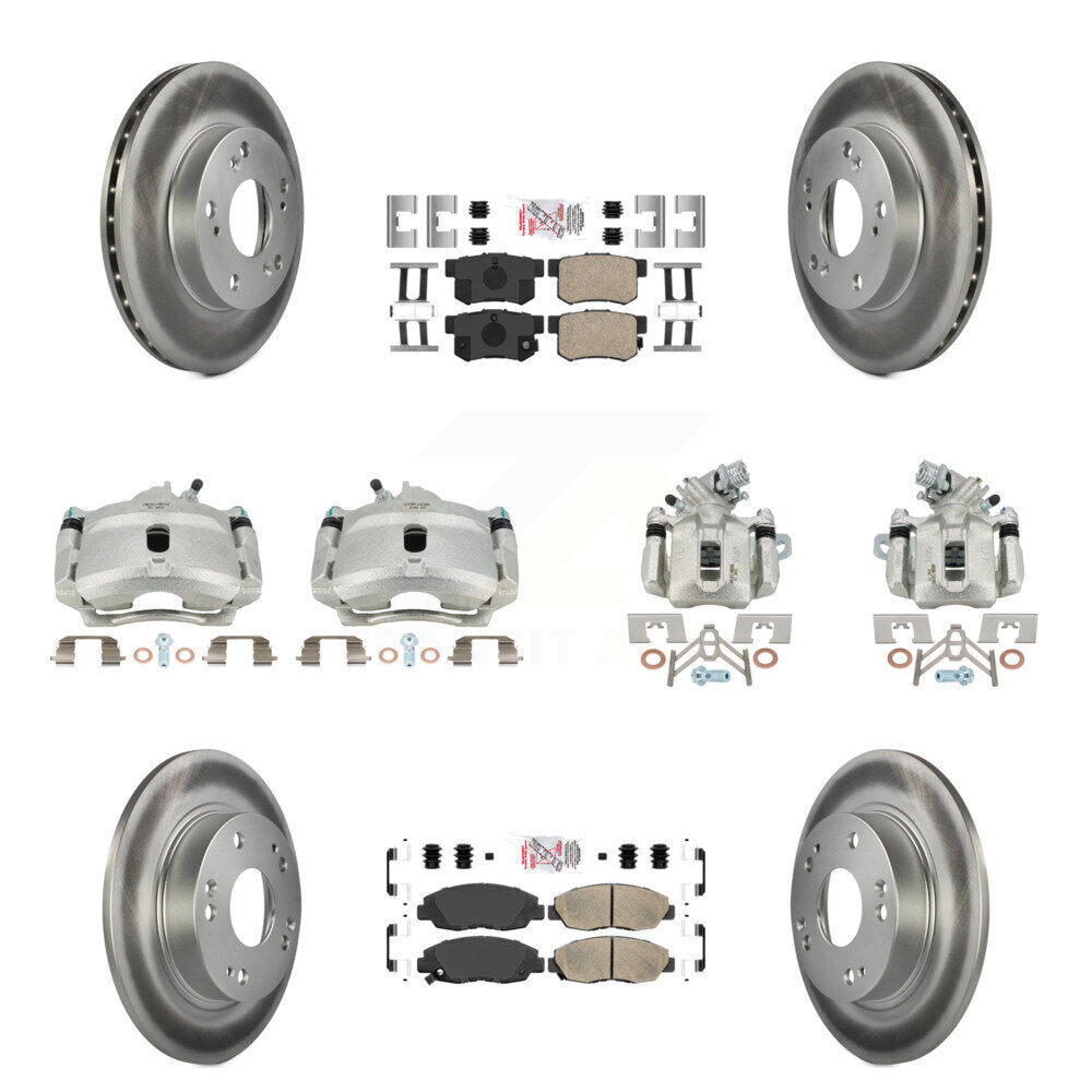 Front Rear Disc Brake Caliper Coated Rotors And Ceramic Pads Kit (10Pc) For Honda Civic KCG-101821N