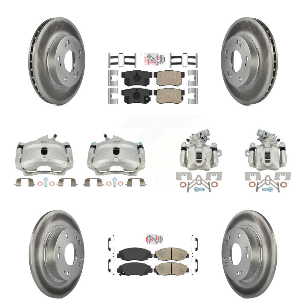 Front Rear Disc Brake Caliper Coated Rotors And Ceramic Pads Kit (10Pc) For Honda Civic KCG-101822N