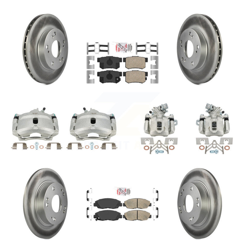 Front Rear Disc Brake Caliper Coated Rotors And Ceramic Pads Kit (10Pc) For Honda Civic KCG-101822N