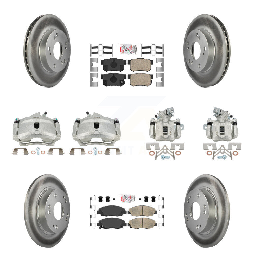 Front Rear Disc Brake Caliper Coated Rotors And Ceramic Pads Kit (10Pc) For Honda Civic KCG-101823N