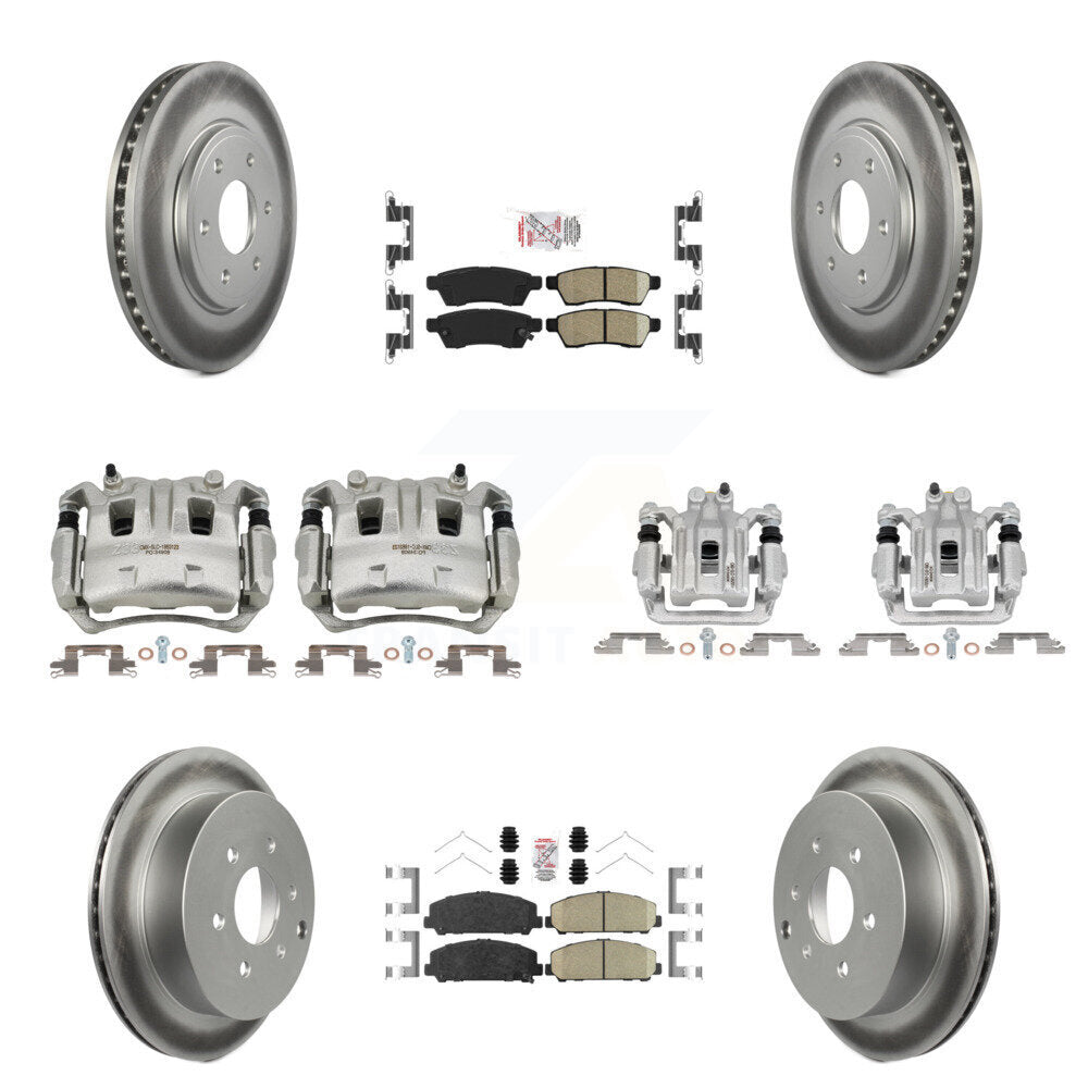 Front Rear Disc Brake Caliper Coated Rotor And Ceramic Pad Kit (10Pc) For Suzuki Equator KCG-101831N
