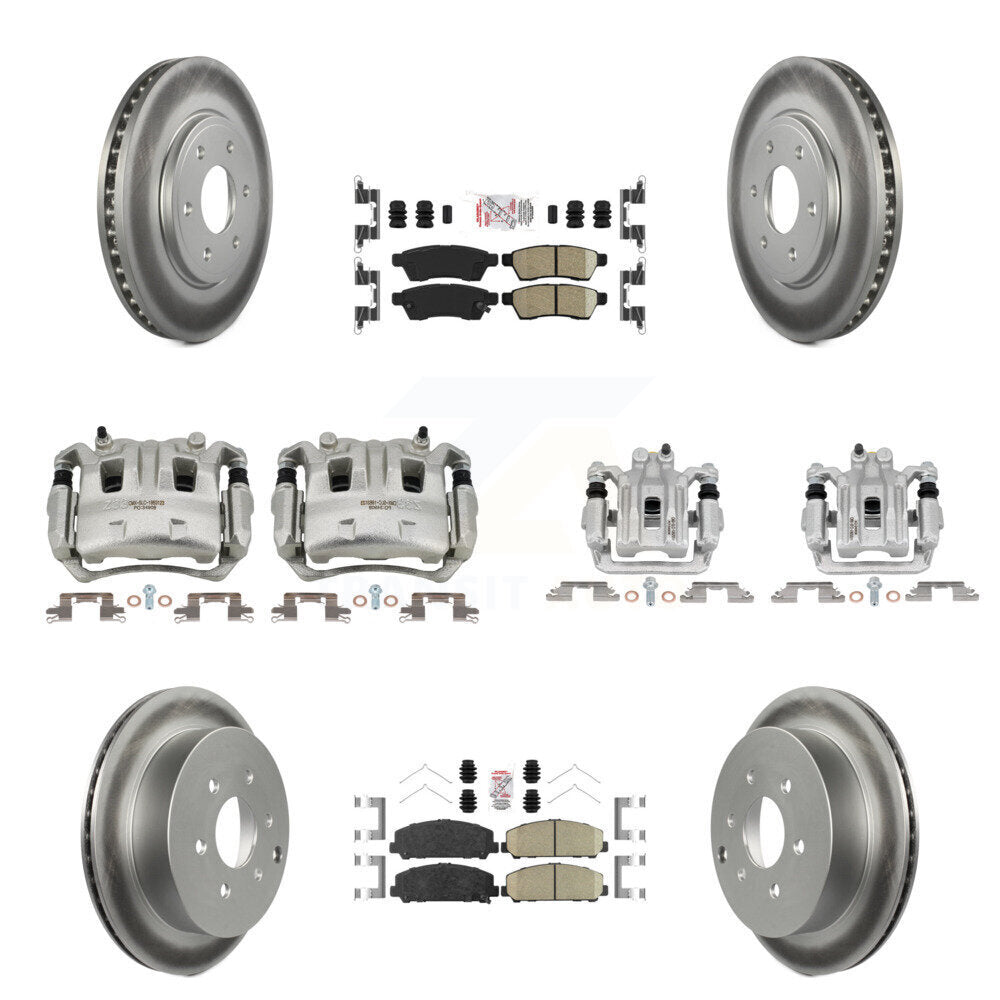 Front Rear Disc Brake Caliper Coated Rotor And Ceramic Pad Kit (10Pc) For Suzuki Equator KCG-101833N